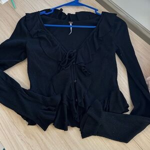 Free People Elegant Black Ruffled Women's Top
